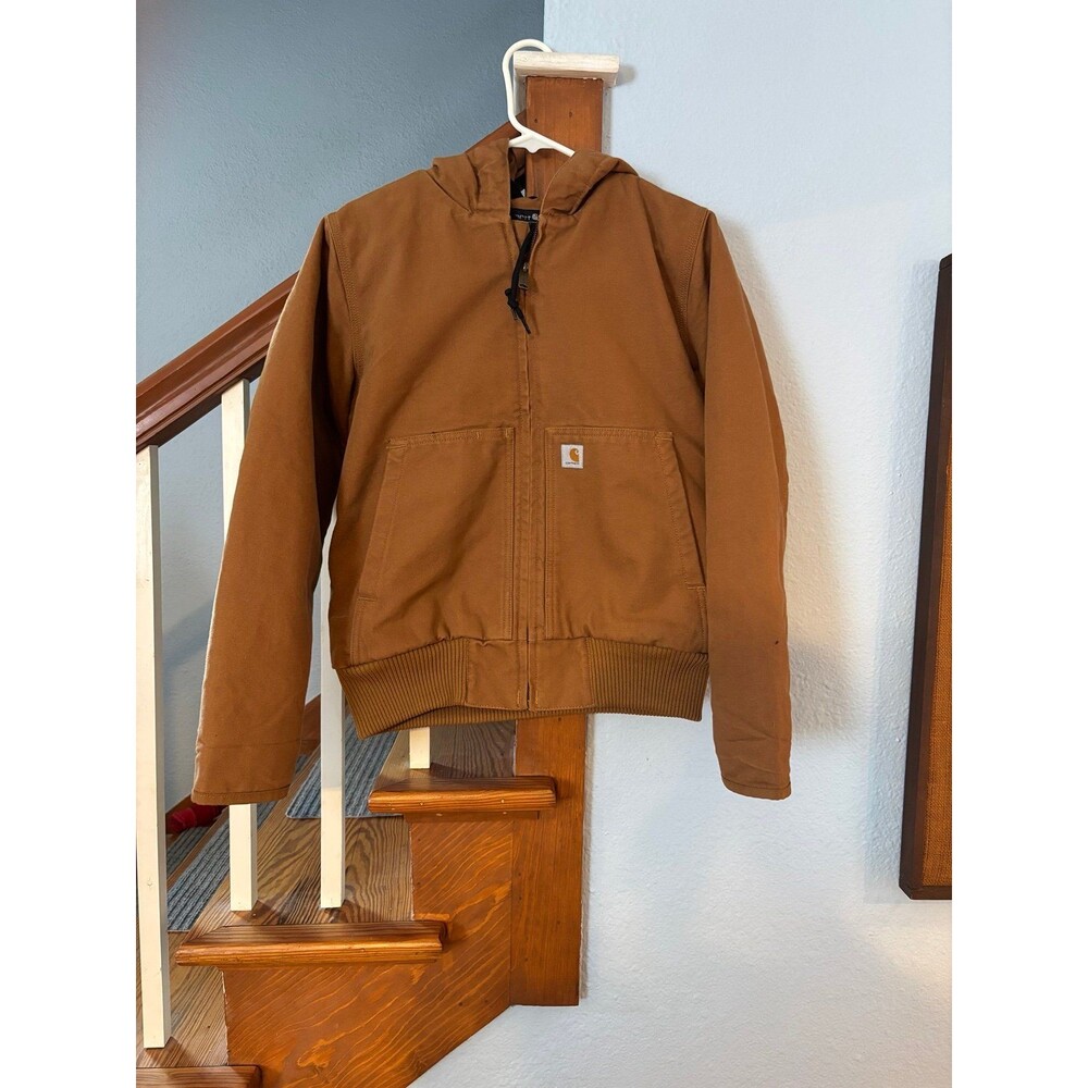 Carhartt Jacket Women's Small (4-6) Tan Canvas Hooded Quilt Lined J130-W Loose